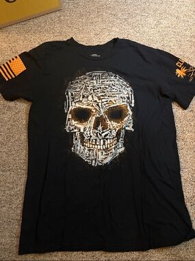 Grunt Style Black Short Sleeve Skull Tee with Orange Accents